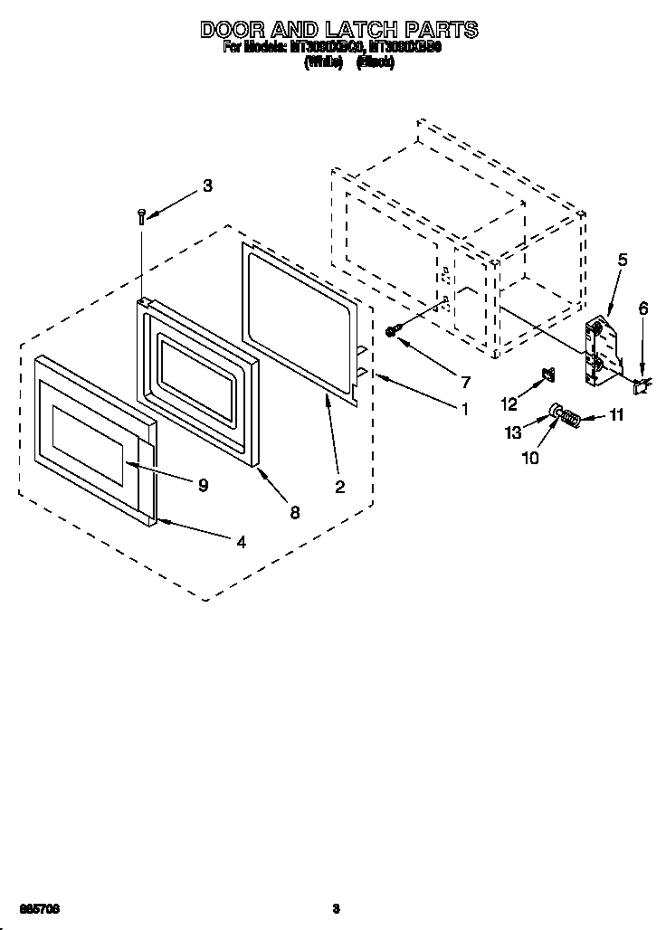 Whirlpool MT3090XBB0 door and latch diagram