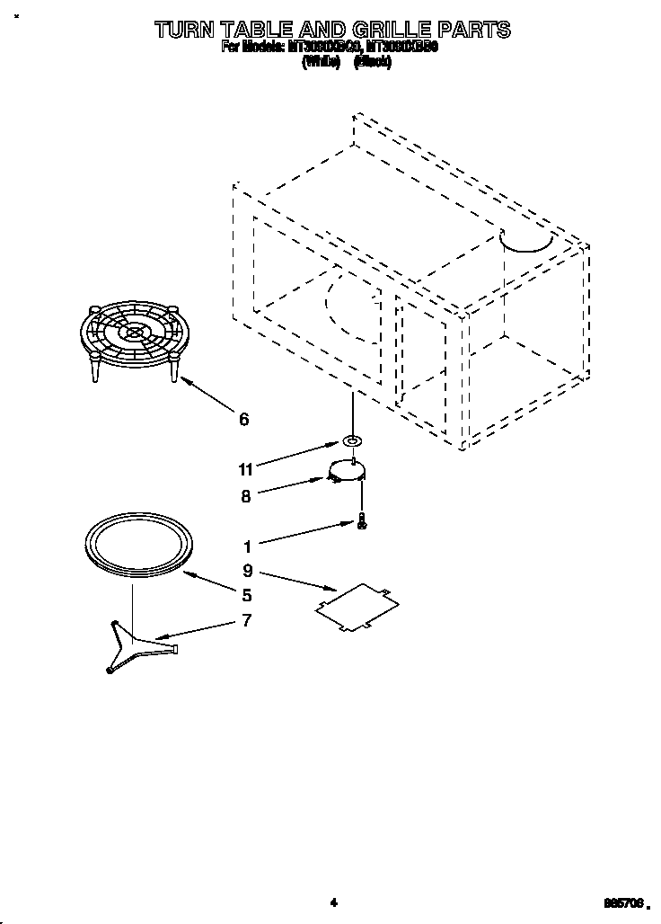 Whirlpool MT3090XBB0 turn table and grille diagram