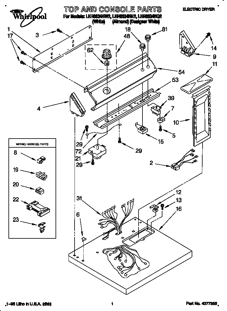 Whirlpool LER6634BN2 top and console diagram