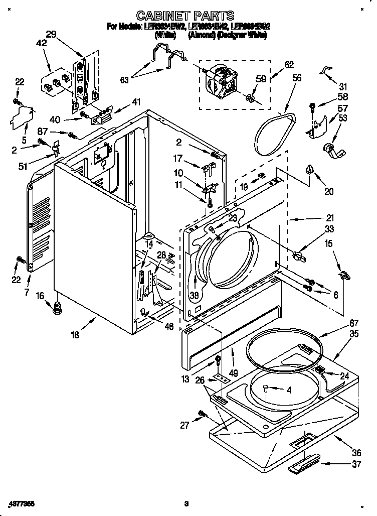 Whirlpool LER6634BN2 cabinet diagram