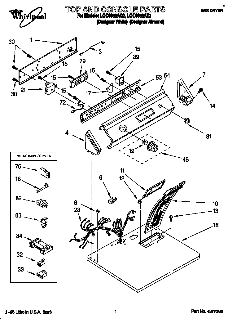 Whirlpool LGC6646AQ2 top and console diagram