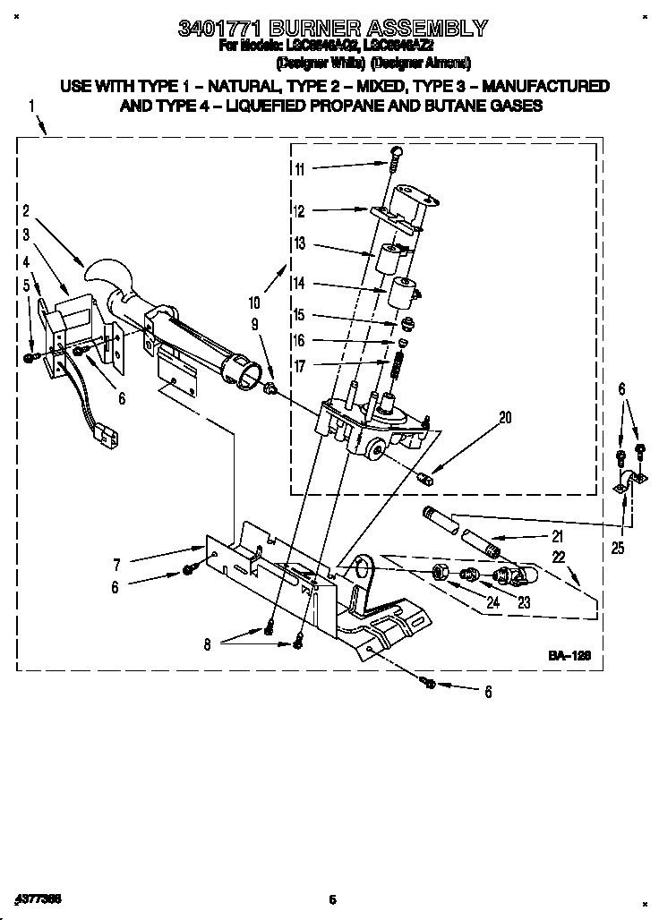 Whirlpool LGC6646AQ2 3401771 burner assembly diagram