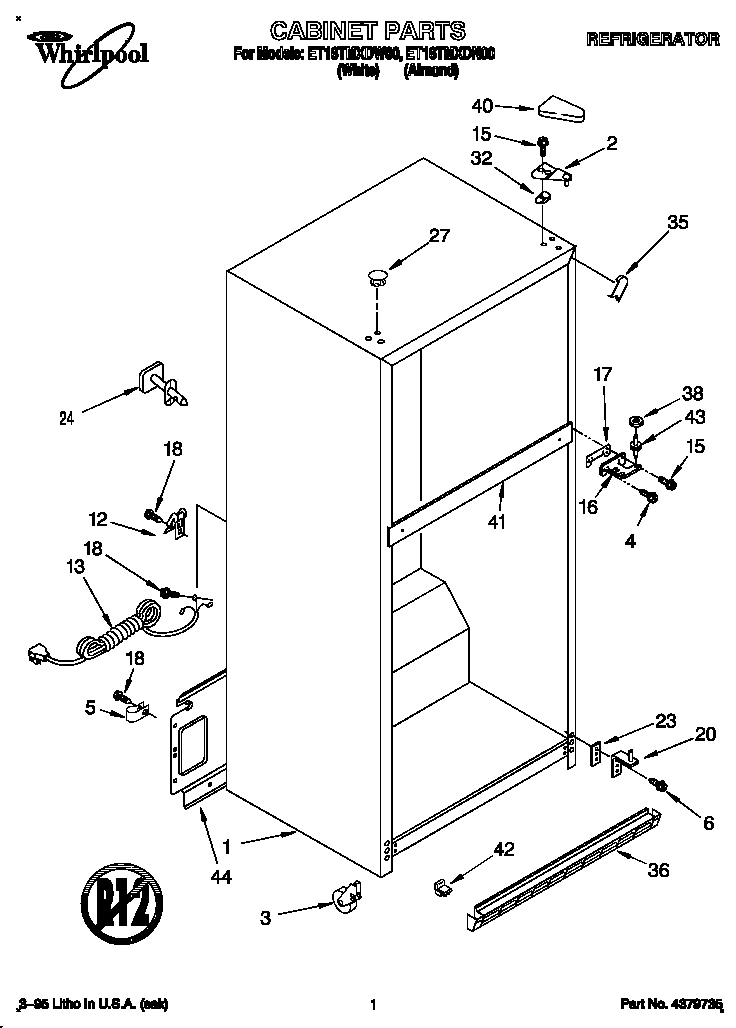Whirlpool ET18TMXDW00 cabinet diagram