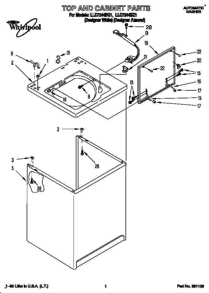 Whirlpool LLC7244BQ1 top and cabinet diagram
