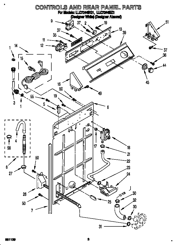 Whirlpool LLC7244BQ1 controls and rear panel diagram