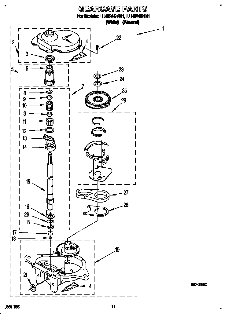 Whirlpool LLR8245BN1 gearcase diagram