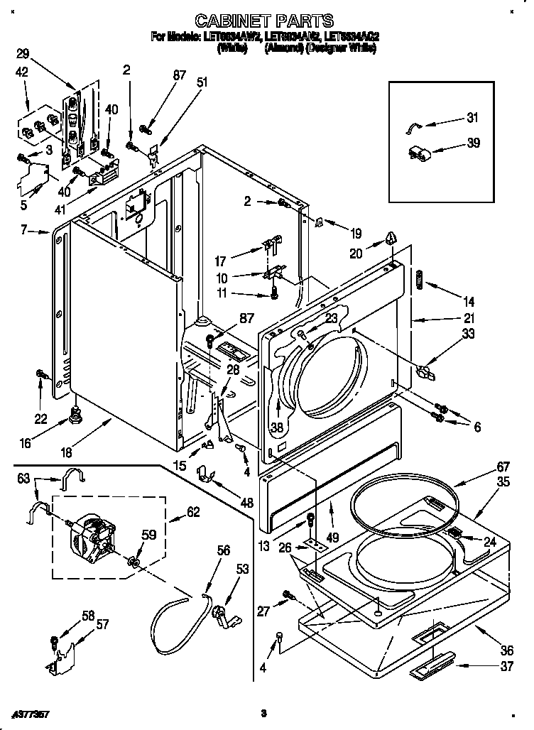 Whirlpool LET6634AW2 cabinet diagram