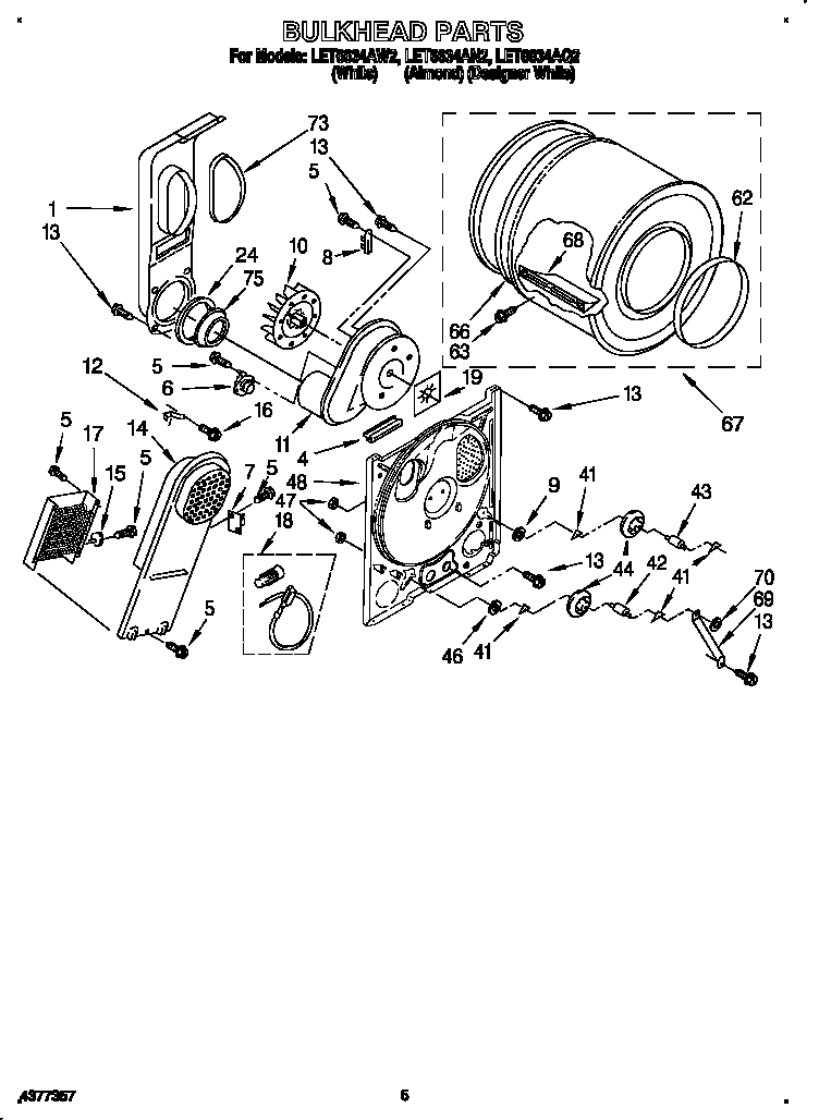 Whirlpool LET6634AW2 bulkhead diagram