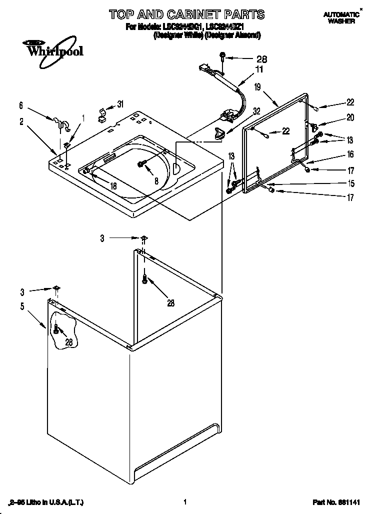 Whirlpool LSC8244BZ1 top and cabinet diagram