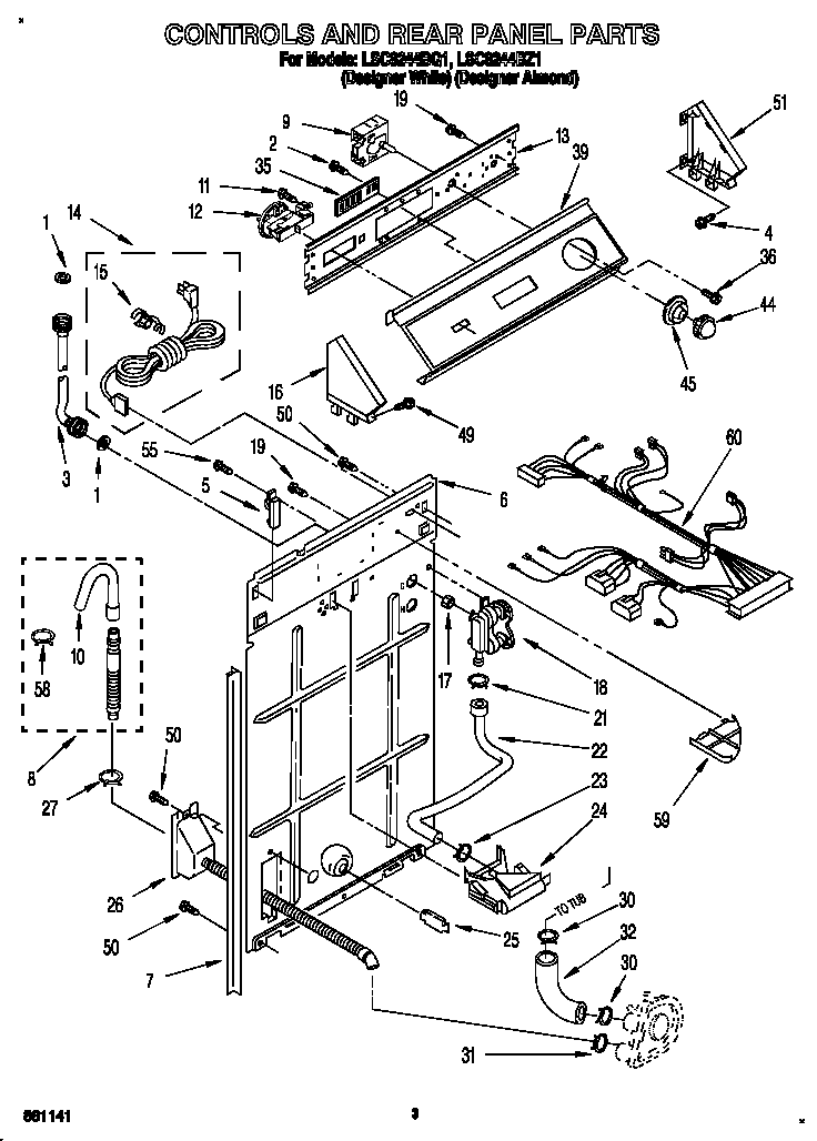 Whirlpool LSC8244BZ1 controls and rear panel diagram