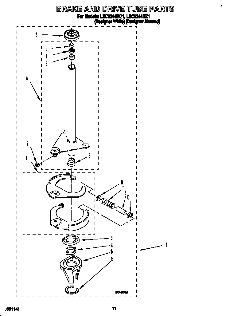 Whirlpool LSC8244BZ1 brake and drive tube diagram