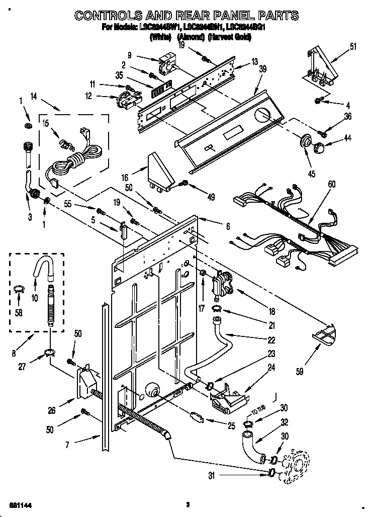 Whirlpool LSC8244BW1 controls and rear panel diagram
