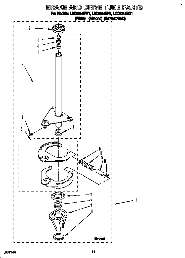 Whirlpool LSC8244BW1 brake and drive tube diagram