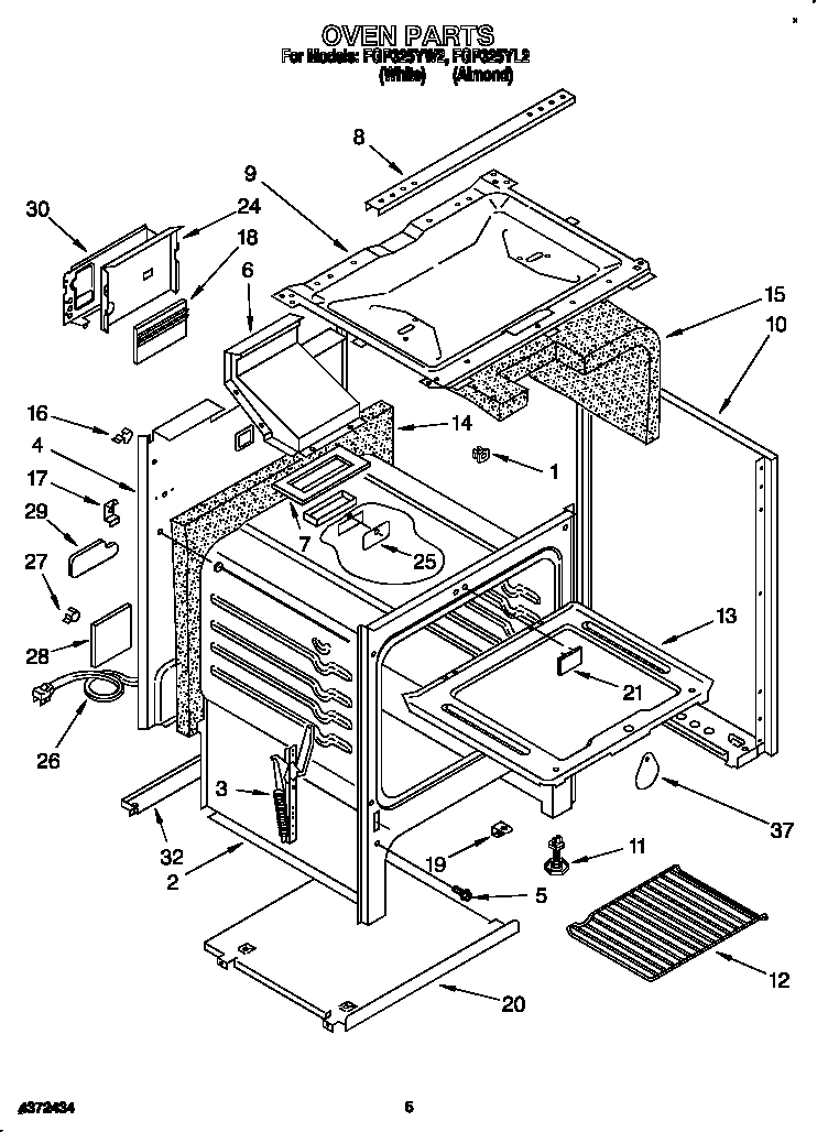 Roper FGP325YL2 oven diagram