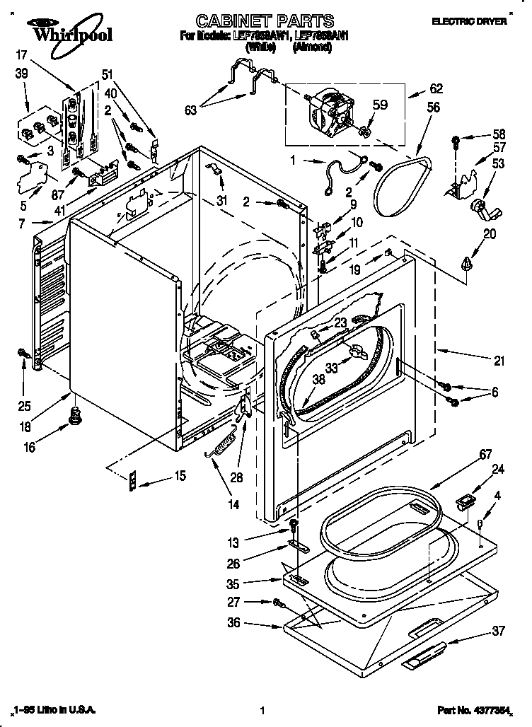 Whirlpool LEP7858AW1 cabinet diagram