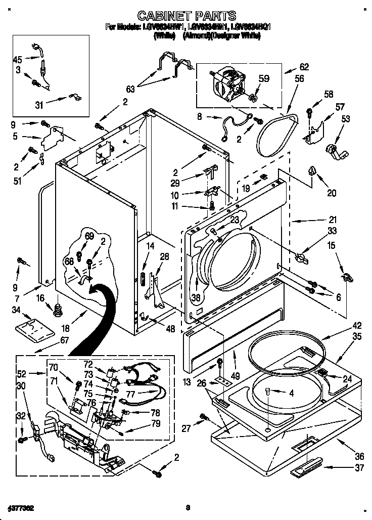 Whirlpool LGV6634BN1 cabinet diagram