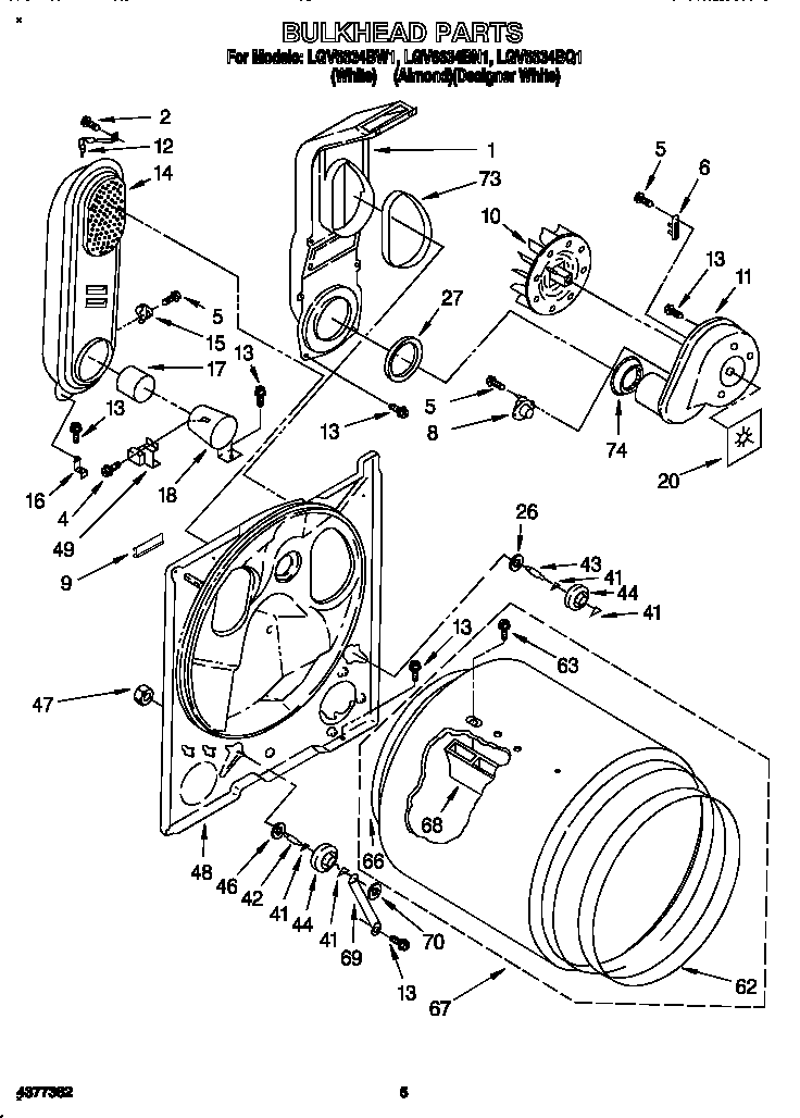 Whirlpool LGV6634BN1 bulkhead diagram
