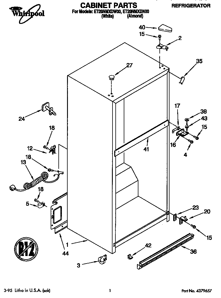 Whirlpool ET20NMXDW00 cabinet diagram
