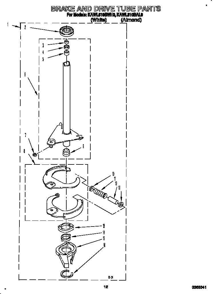 KitchenAid KAWL510BWH0 brake and drive tube diagram