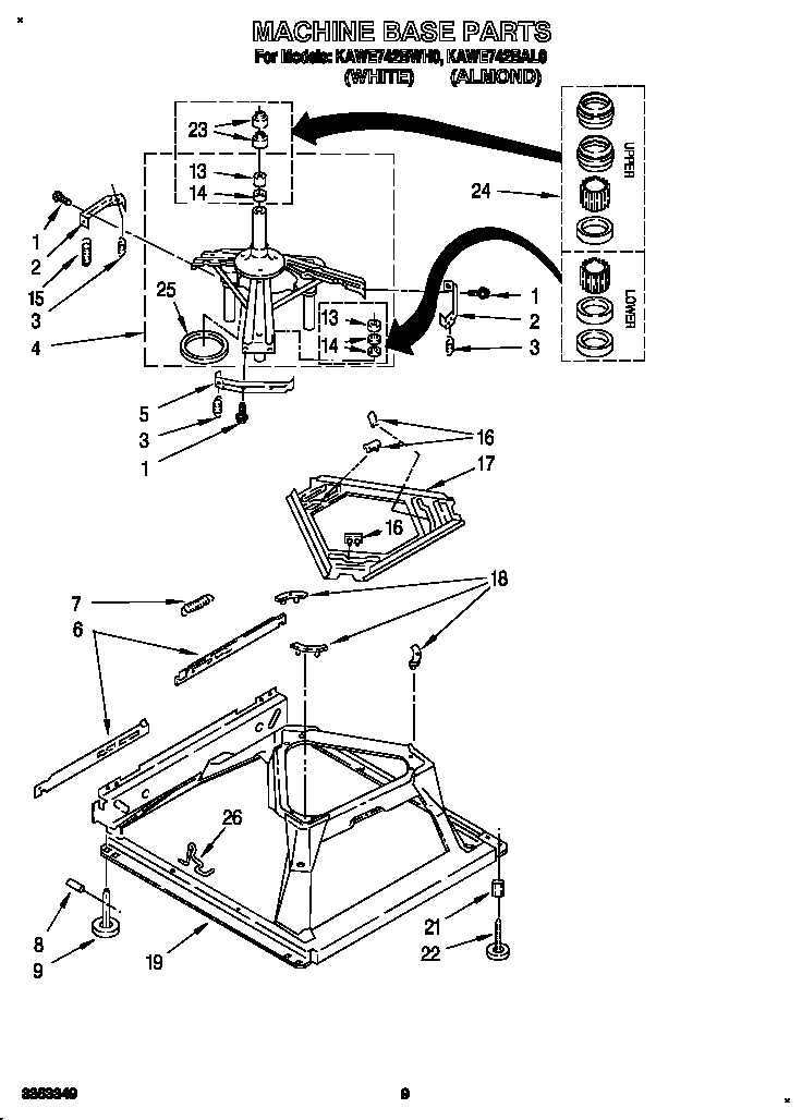 KitchenAid KAWE742BAL0 machine base diagram