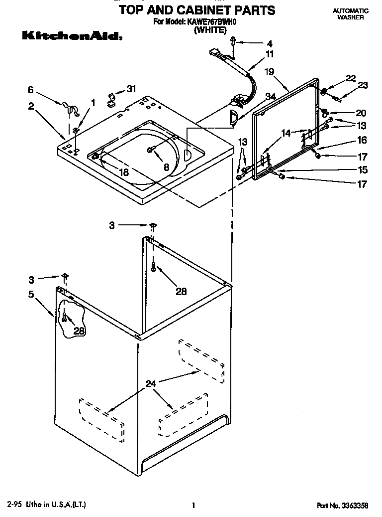 KitchenAid KAWE767BWH0 top and cabinet diagram