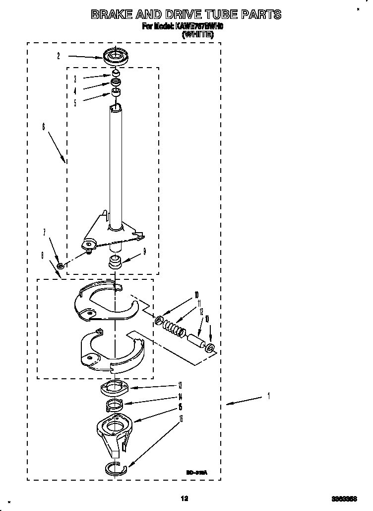 KitchenAid KAWE767BWH0 brake and drive tube diagram