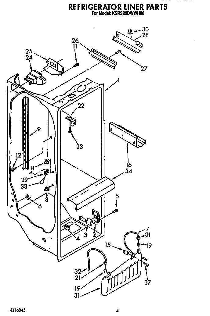 KitchenAid KSRS22DWWH00 refrigerator liner diagram