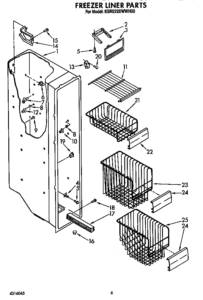 KitchenAid KSRS22DWWH00 freezer liner diagram