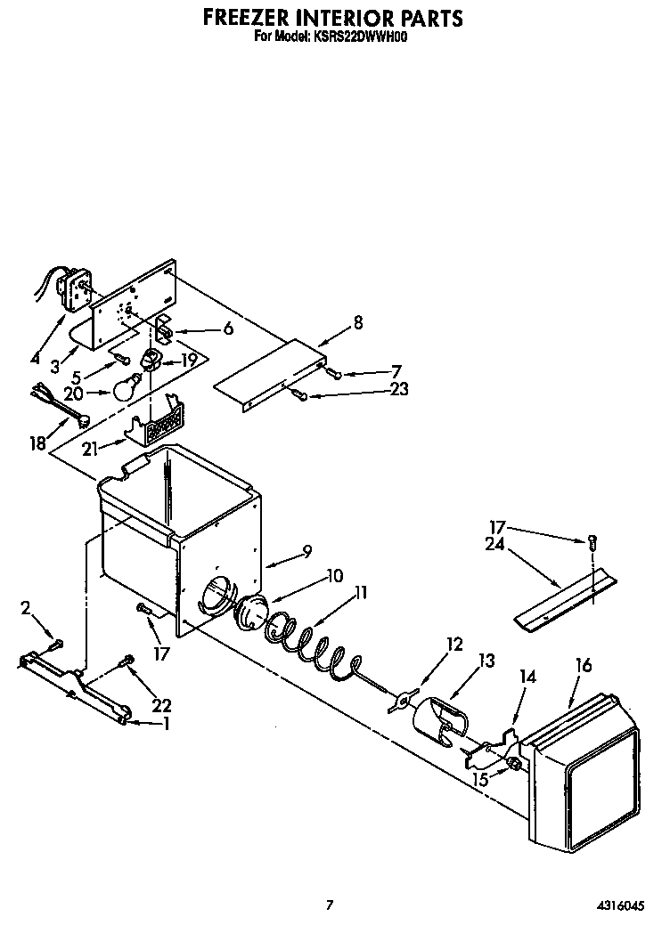 KitchenAid KSRS22DWWH00 freezer interior diagram
