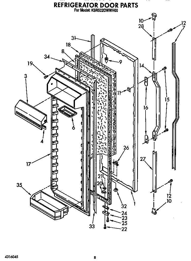 KitchenAid KSRS22DWWH00 refrigerator door diagram