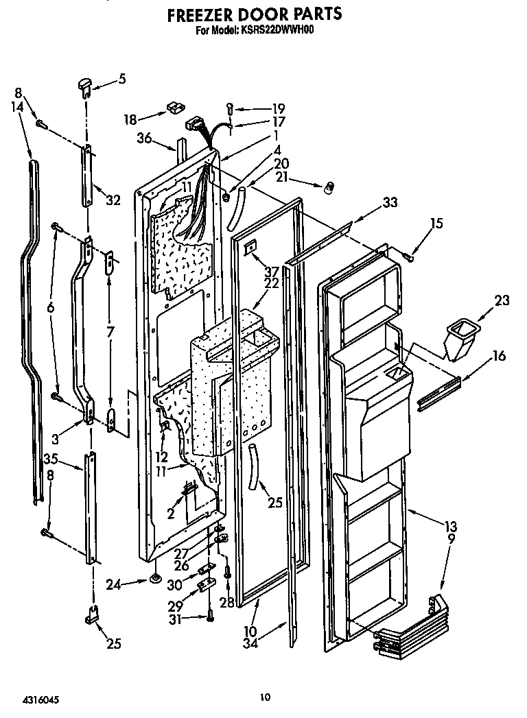 KitchenAid KSRS22DWWH00 freezer door diagram