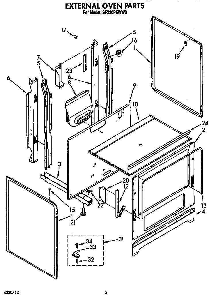 Whirlpool SF330PEWW0 external oven diagram