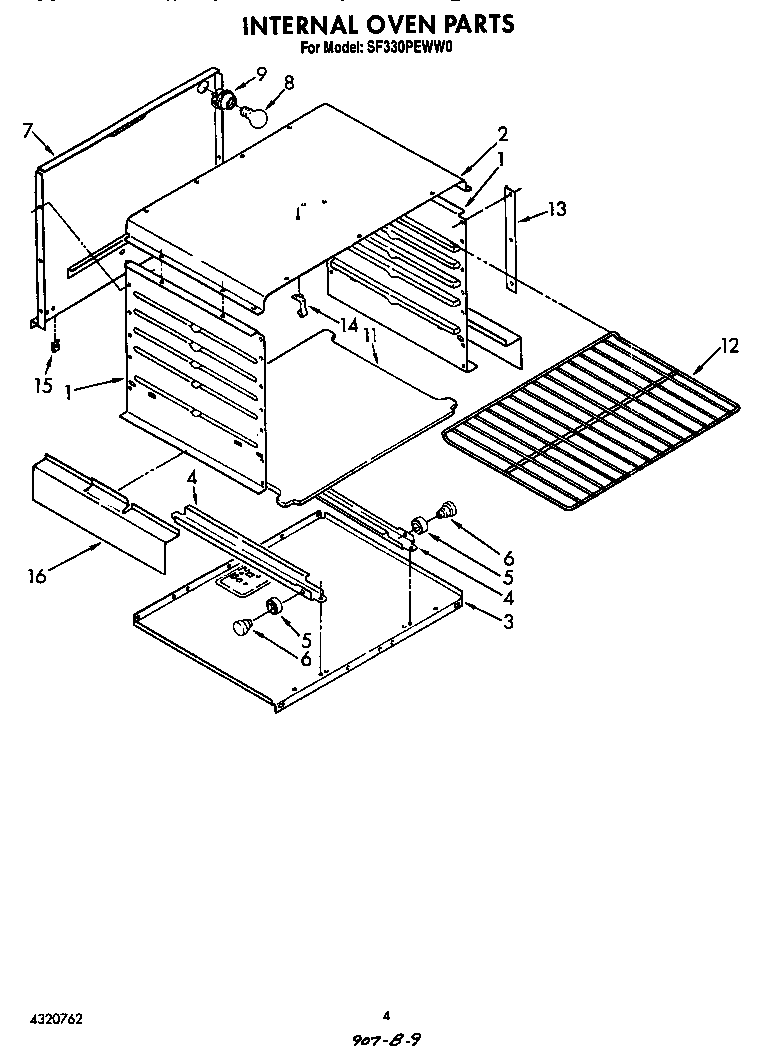 Whirlpool SF330PEWW0 internal oven diagram