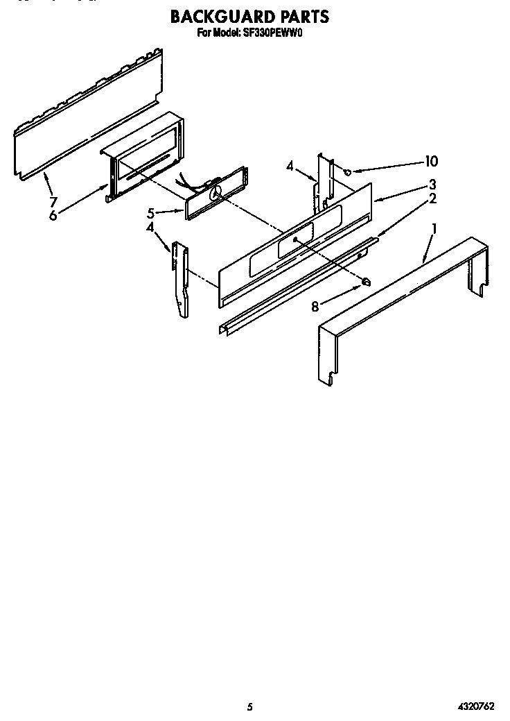 Whirlpool SF330PEWW0 backguard diagram