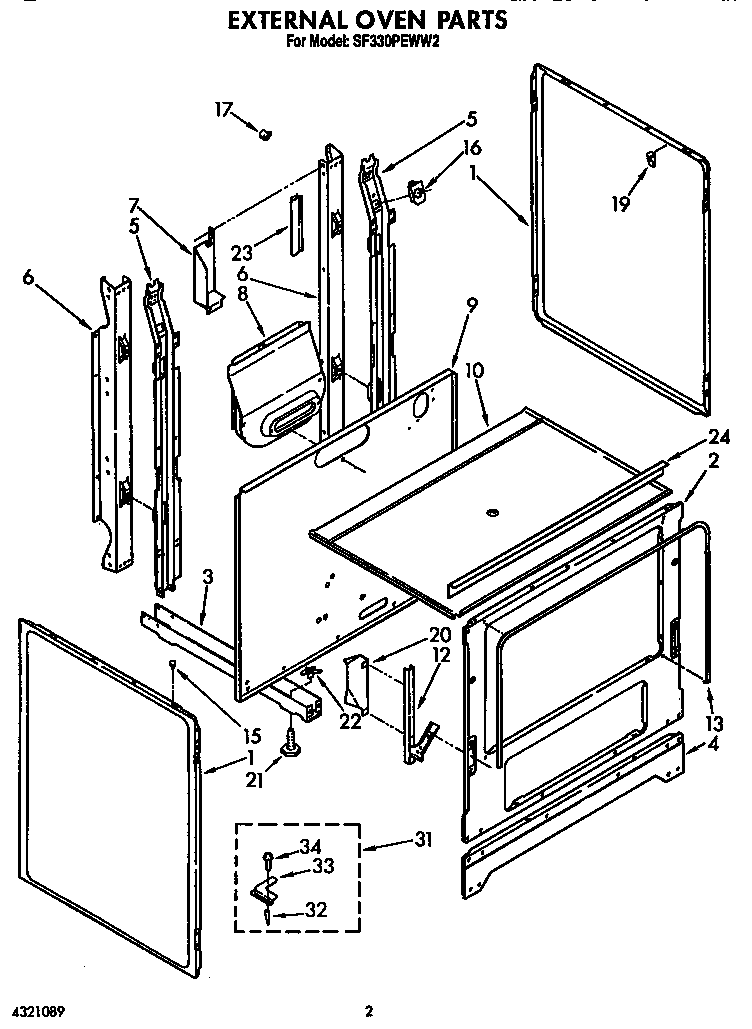 Whirlpool SF330PEWN2 external oven diagram