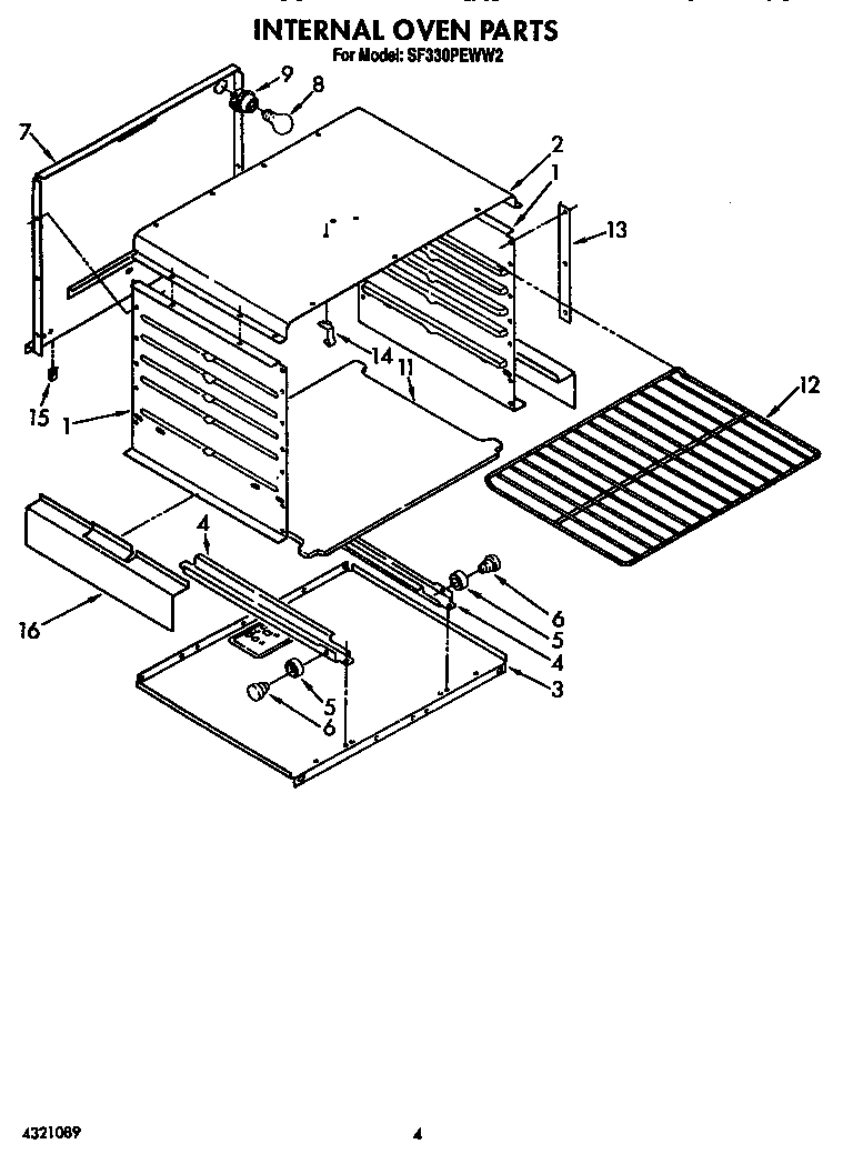 Whirlpool SF330PEWN2 internal oven diagram