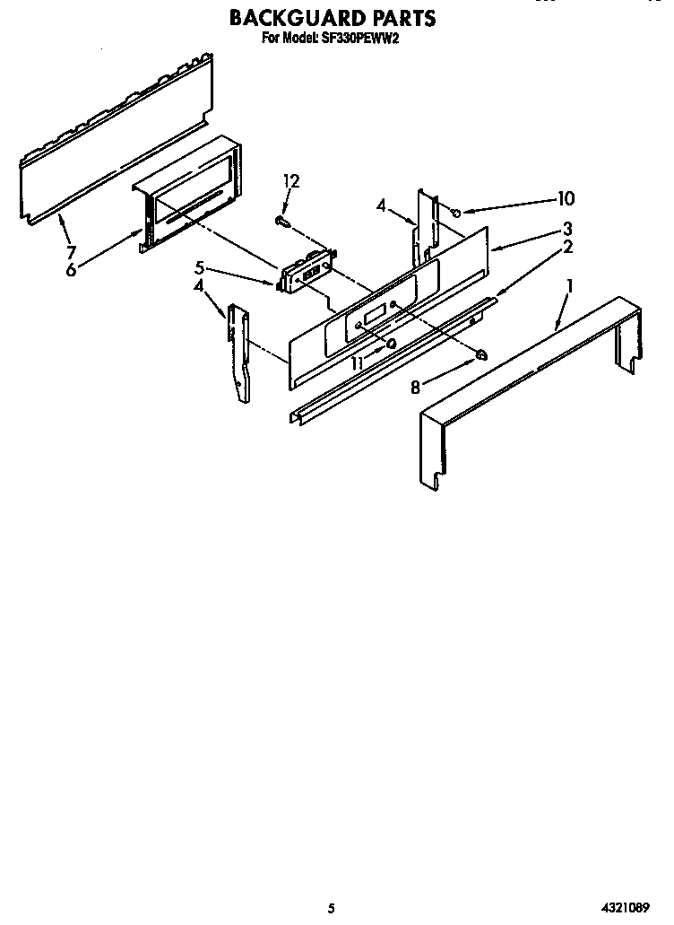 Whirlpool SF330PEWN2 backguard diagram