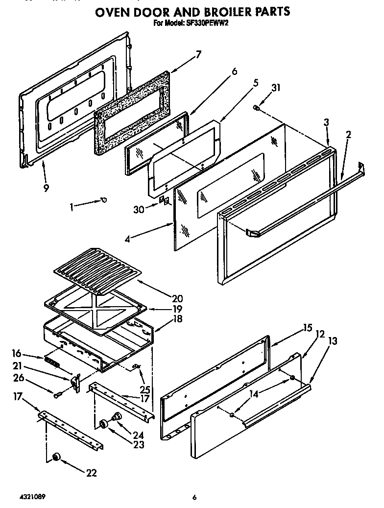 Whirlpool SF330PEWN2 oven door and broiler diagram