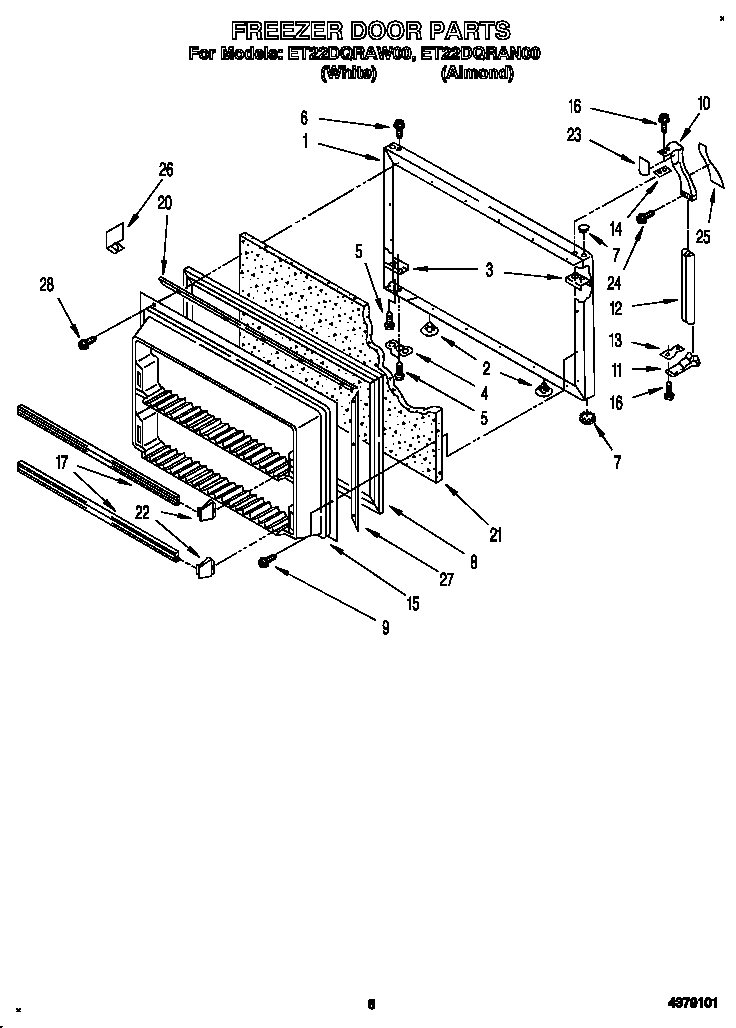 Whirlpool ET22DQRAN00 freezer door diagram