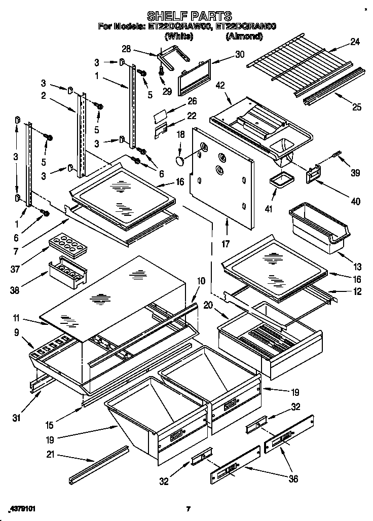 Whirlpool ET22DQRAN00 shelf diagram