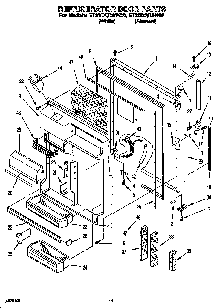 Whirlpool ET22DQRAN00 refrigerator door diagram