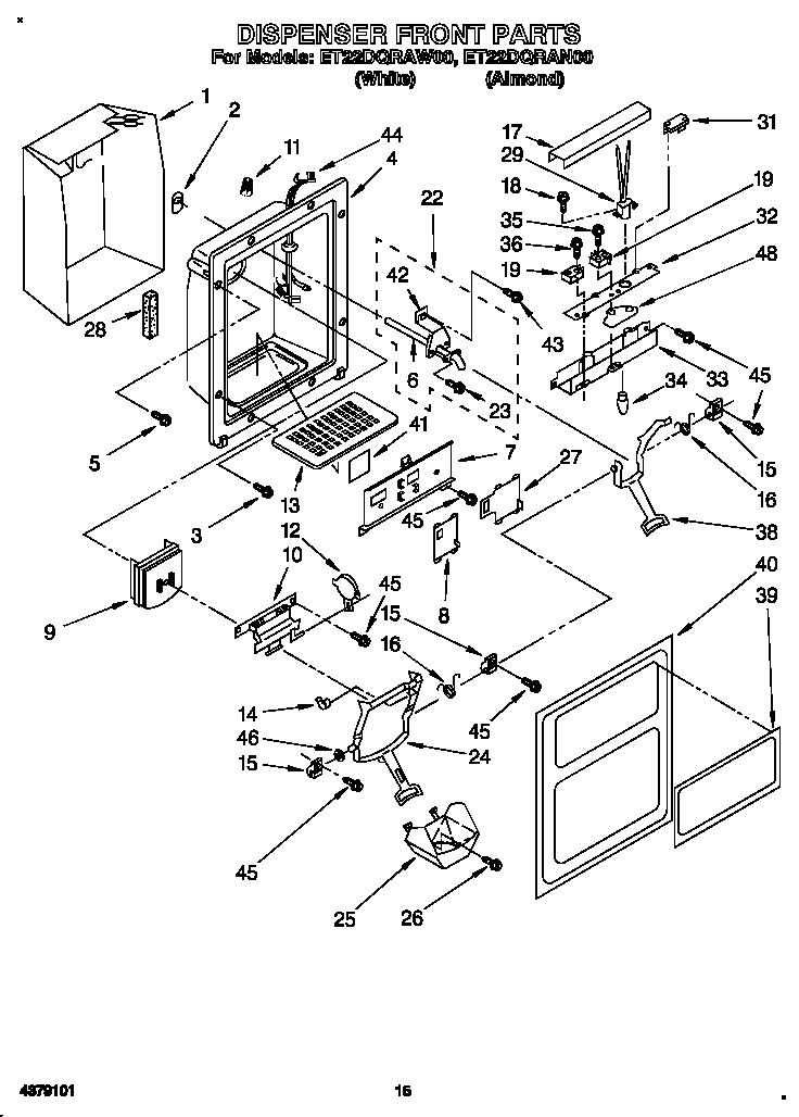 Whirlpool ET22DQRAN00 dispenser front diagram