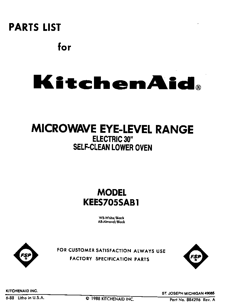 KitchenAid KEES705SWB1 front cover diagram