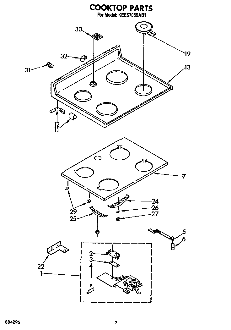 KitchenAid KEES705SWB1 cooktop diagram