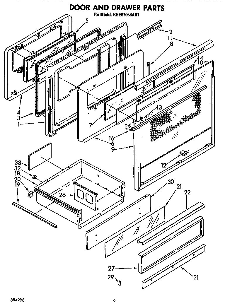 KitchenAid KEES705SWB1 door and drawer diagram
