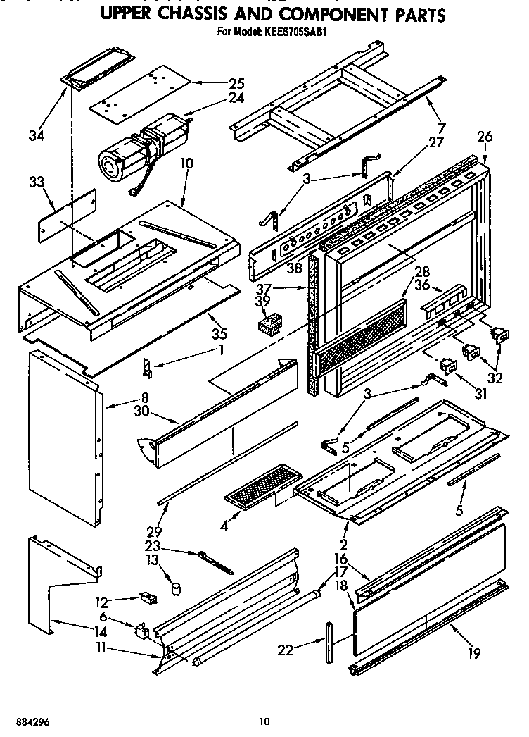 KitchenAid KEES705SWB1 upper chassis and component diagram