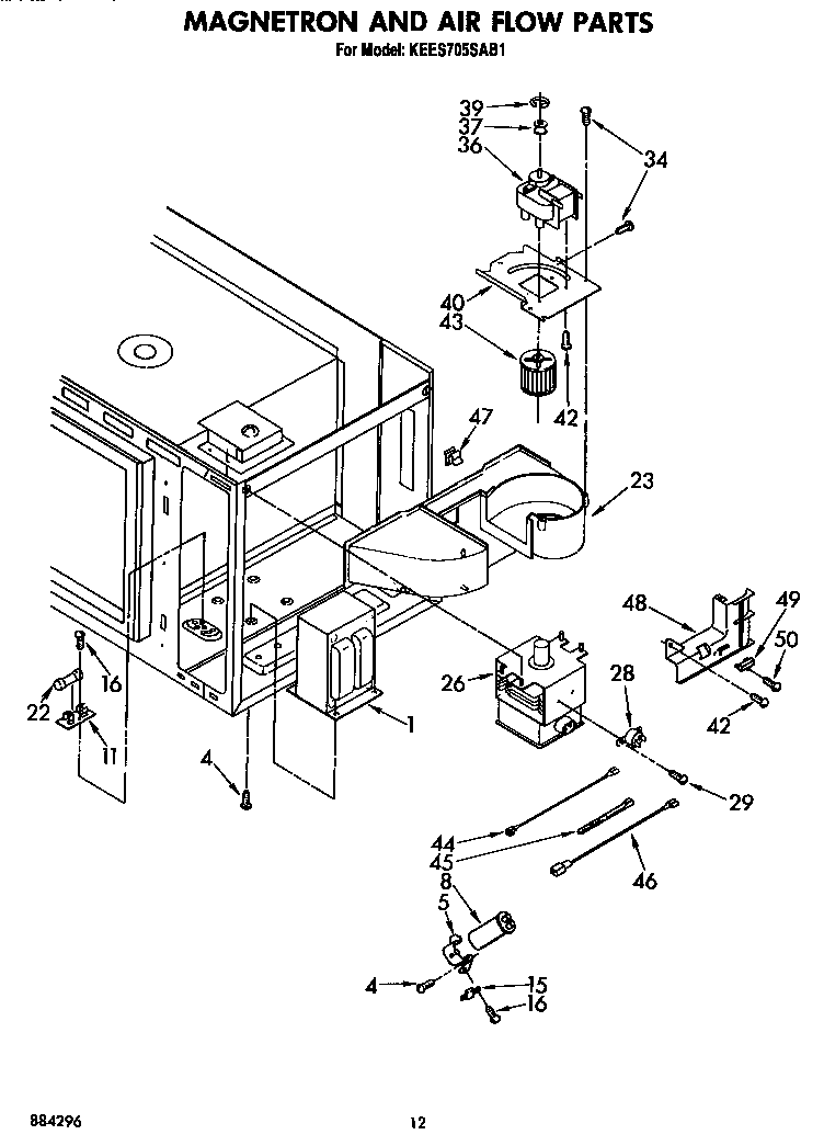KitchenAid KEES705SWB1 magnetron and air flow diagram