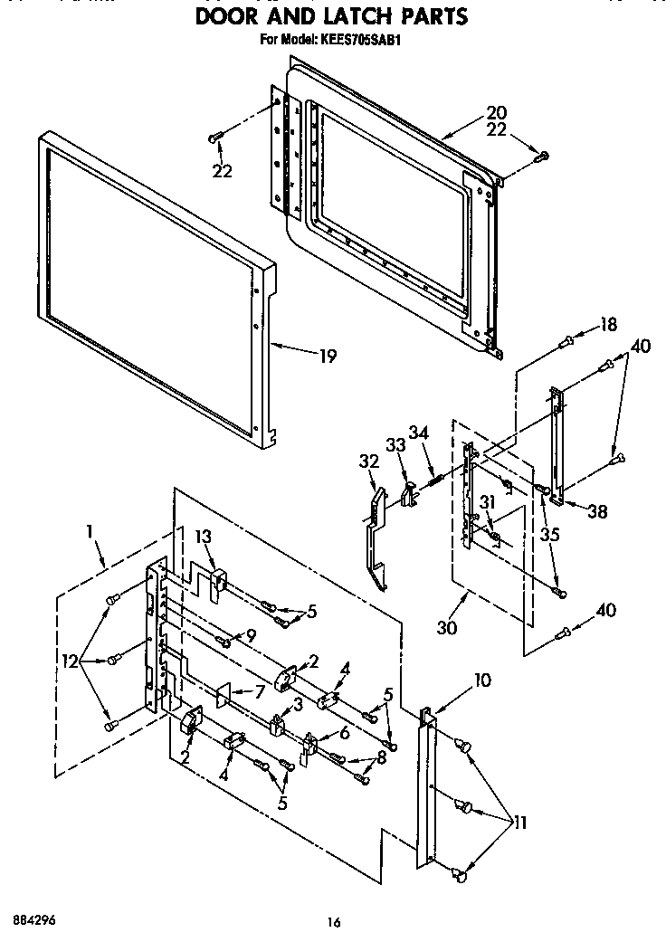 KitchenAid KEES705SWB1 door and latch diagram