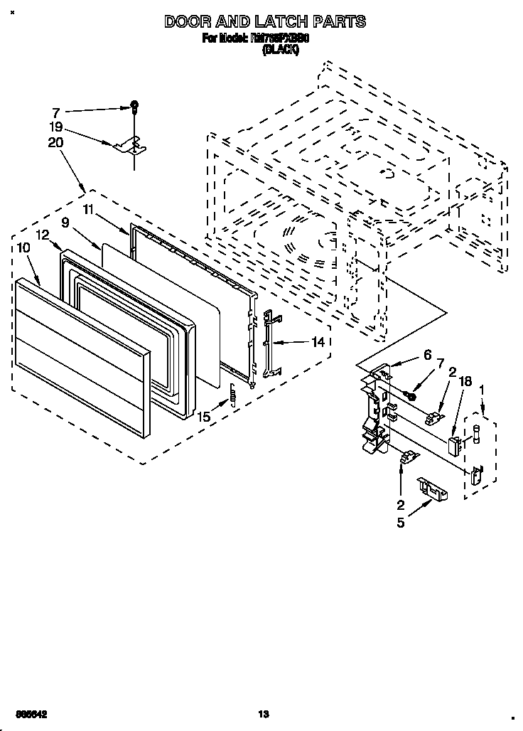 Whirlpool RM765PXBB0 door and latch diagram