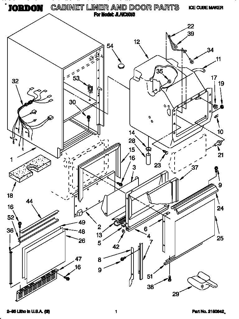 Whirlpool JLAIC5053 cabinet liner and door diagram